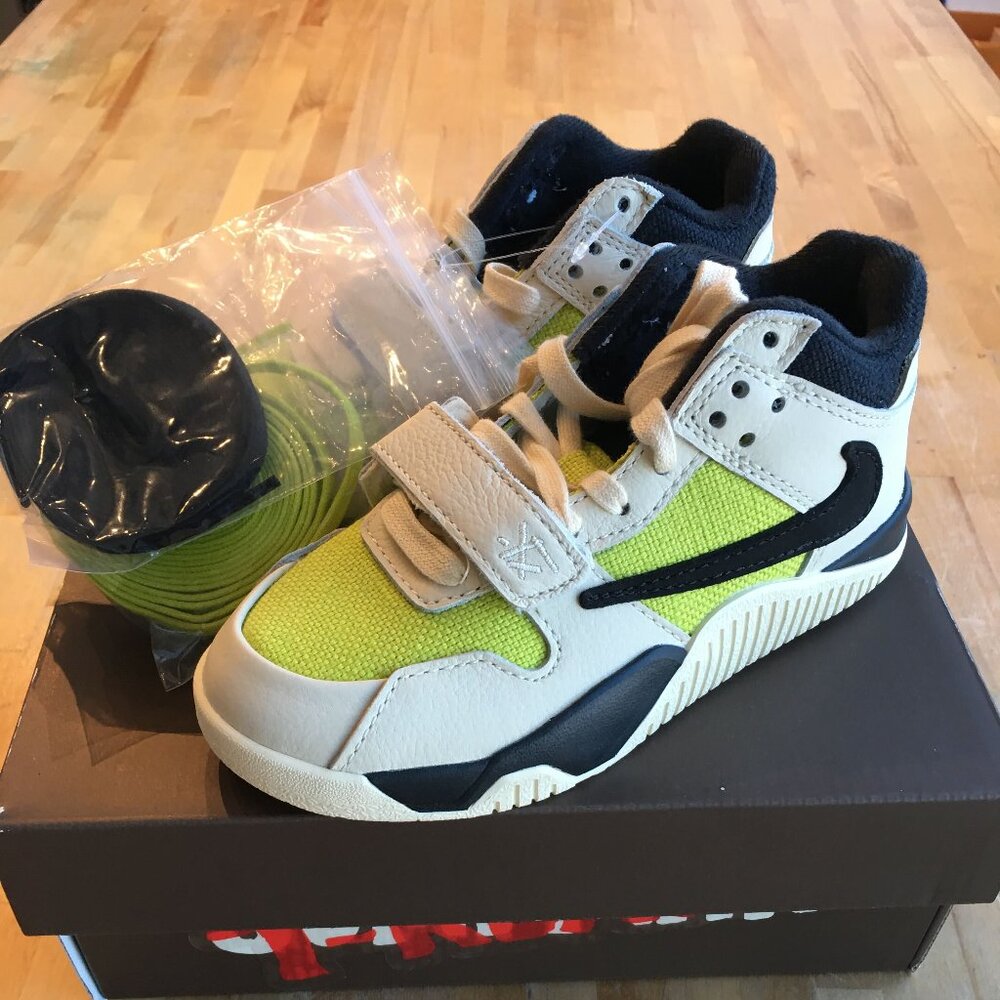 Jordan Kids Sneakers in Cream, Black, and Neon Yellow